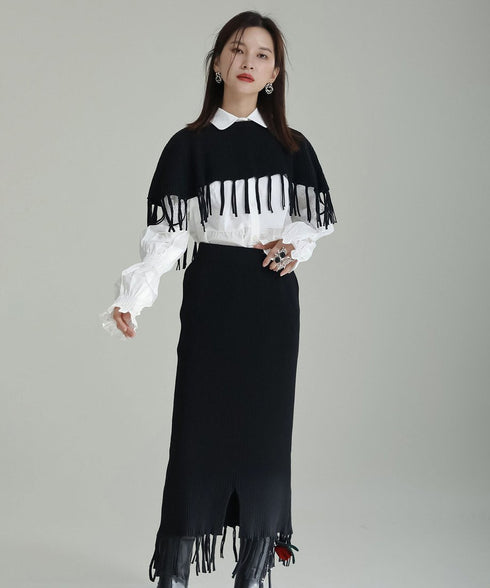 Fringe Knit Cape & Skirt Co-ord